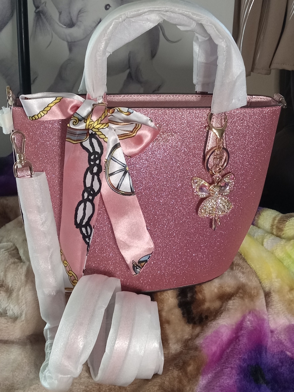 Kate Spade Glitter Mixed In Mitten Pink Shoulder Crossbody Bag NWT Discontinued